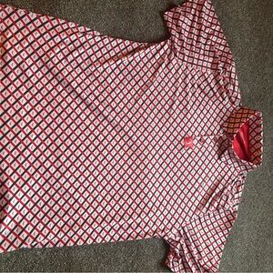 Men’s Sz XL Bogey Bros Curves Right Red and White Geometric Polo Golf Shirt